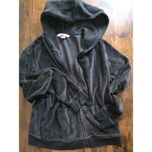 Vintage Victoria’s Secret Velour Zip Hoodie – Black Plush Lounge Y2K (Size M)